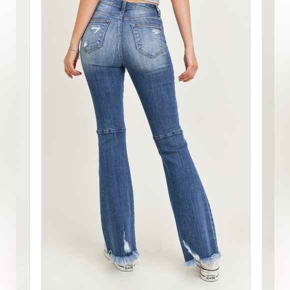 Risen Flare Distressed High Rise Jeans - Picture 5 of 12